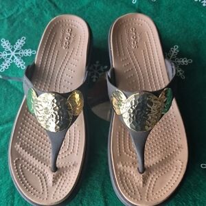 CROCS Women's Black and Gold Sandals